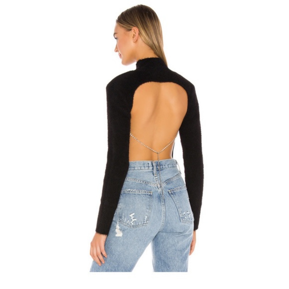 Revolve H:OURS Bree Sweater Open Back Fuzzy Knit Fabric in Black Size Small
